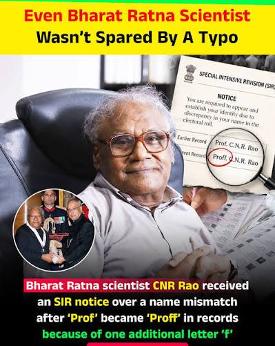 C N R Rao’s Name Draws Electoral Verification Notice During Karnataka Roll Revision
