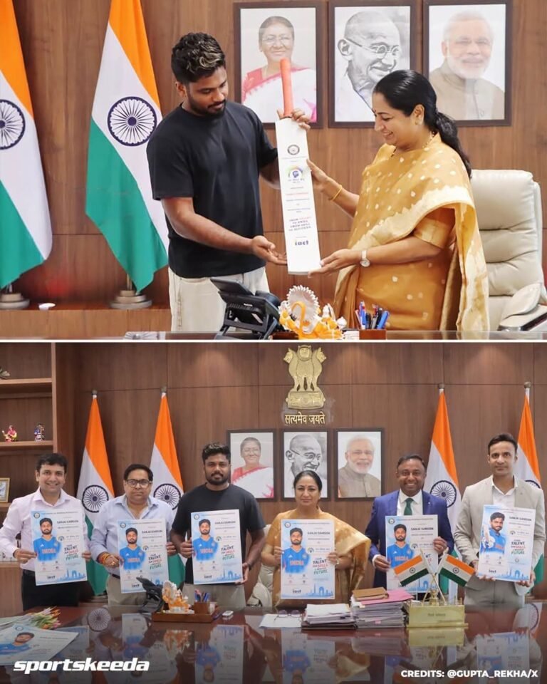 DELHI CM REKHA GUPTA MEETS SANJU SAMSON AS CRICKETER TAKES UP NEW YOUTH-FOCUSED ROLE